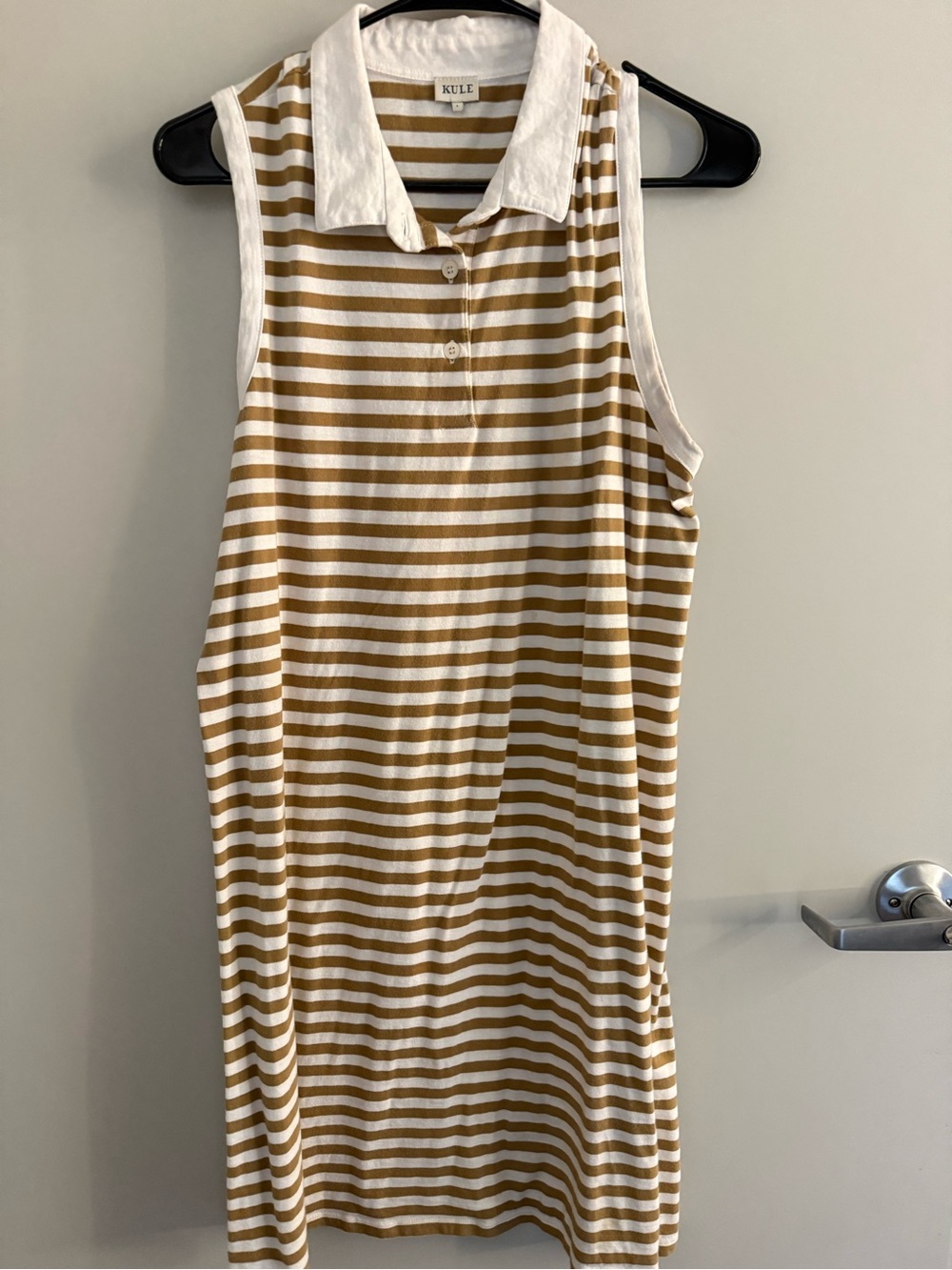 KULE Women Sleeveless Stripe Polo Dress - White & tan/beown